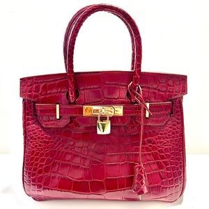 Teddy Blake Caty Bag 10” in Bordeaux Croc Embossed  Leather EUC